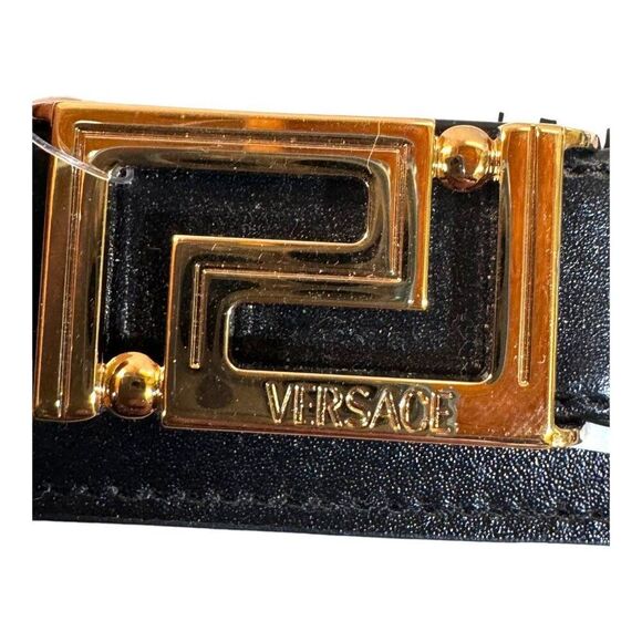 NWT Versace Greca Goddess Greek Key Logo Black Leather Card Holder Wallet $350 - Picture 3 of 7